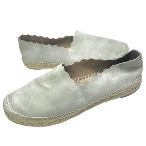 Chloe Lauren Flat Scallop Espadrille Shoes Suede Slip on Loafer Leather Outsole